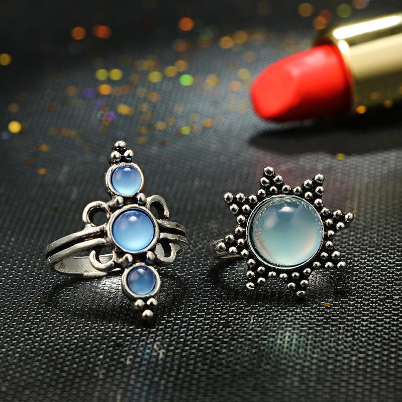 Natural Opal Stone & Moonstone Ring Set - Floral Fawna