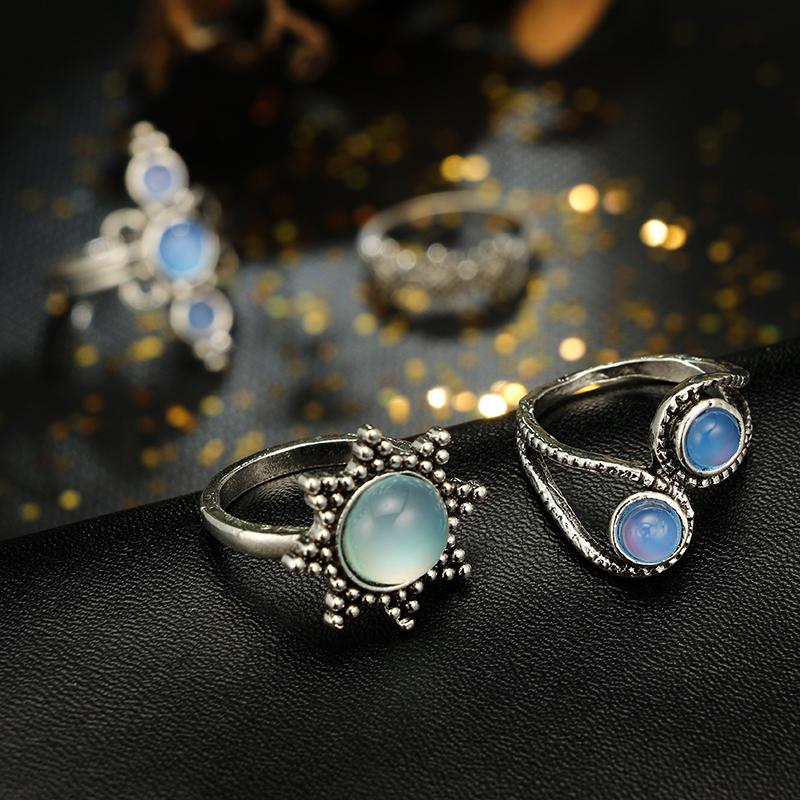 Natural Opal Stone & Moonstone Ring Set - Floral Fawna