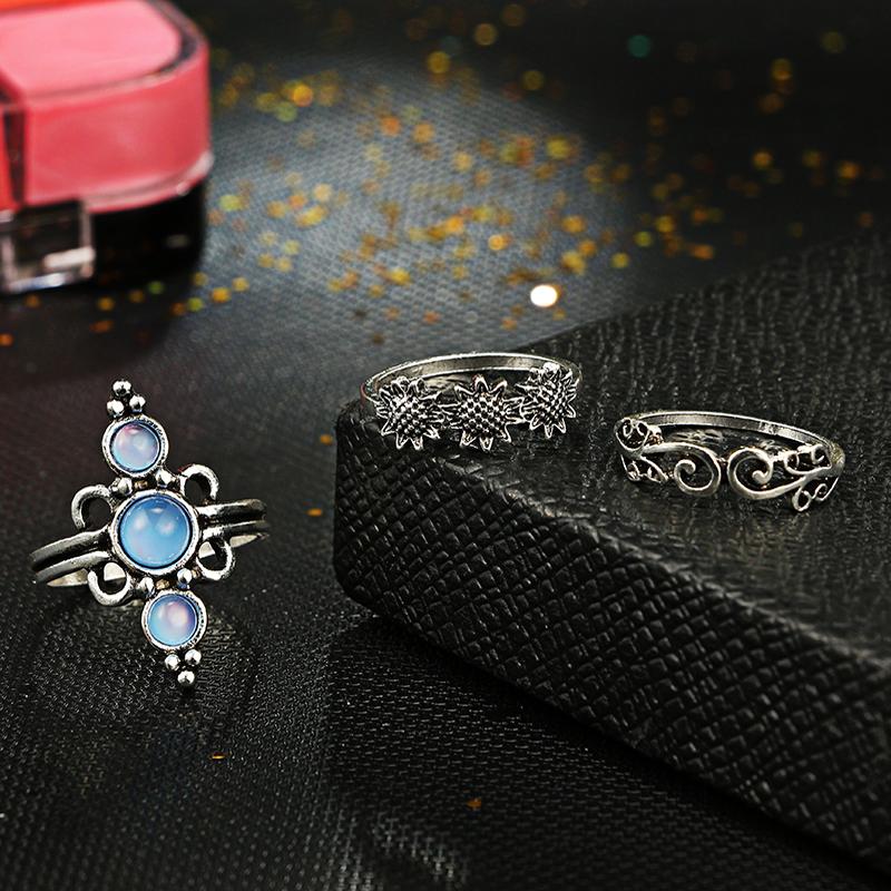 Natural Opal Stone & Moonstone Ring Set - Floral Fawna