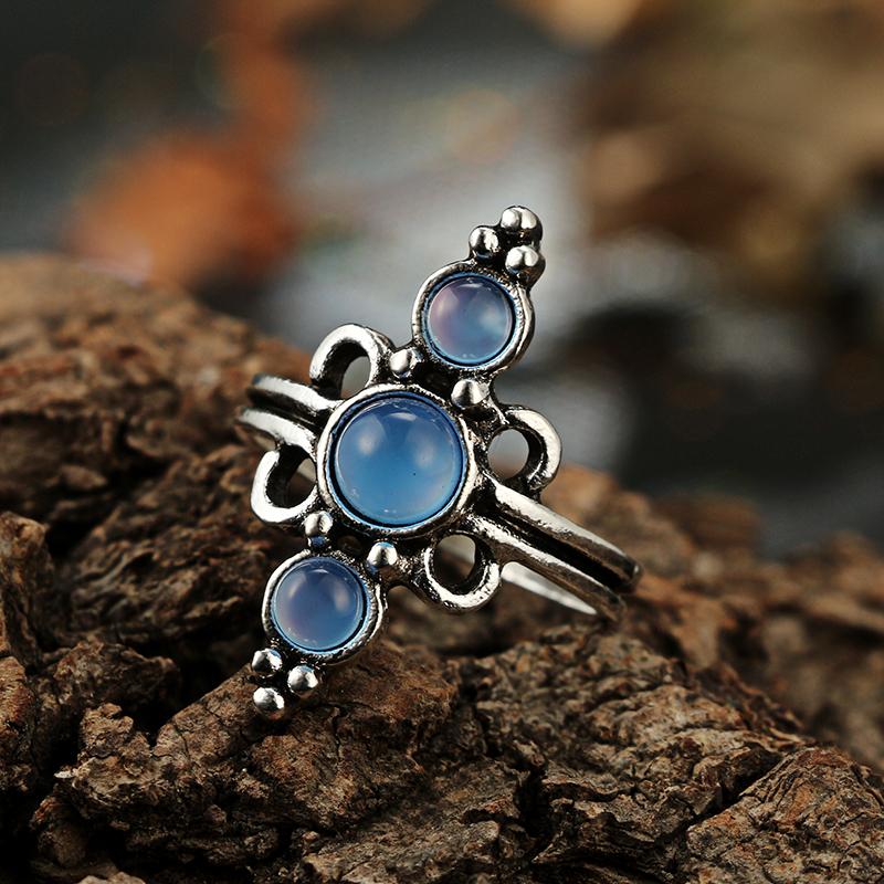 Natural Opal Stone & Moonstone Ring Set - Floral Fawna