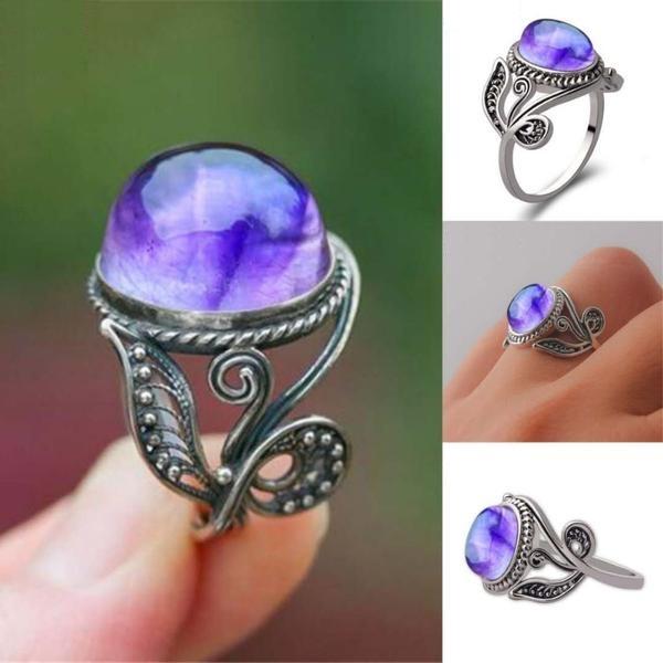 Purple Moonstone Flower Ring Floral Fawna - Main Image