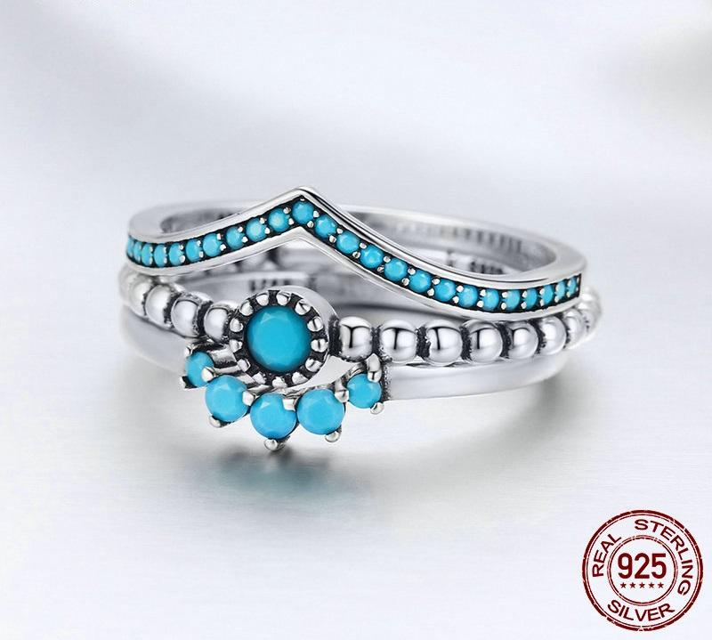 Turquoise Sterling Silver Ring Set - Floral Fawna