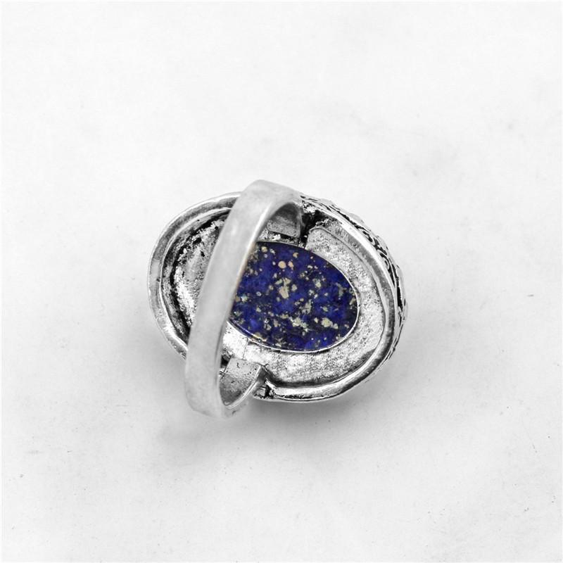 Vintage Style Oval Lapis Lazuli Ring - Floral Fawna