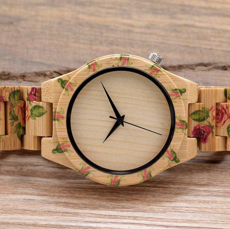 Rose Bamboo Wooden Wrist Watch - Floral Fawna