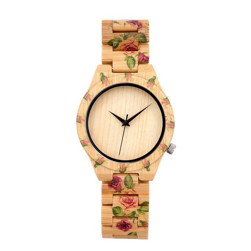 Rose Bamboo Wooden Wrist Watch - Floral Fawna