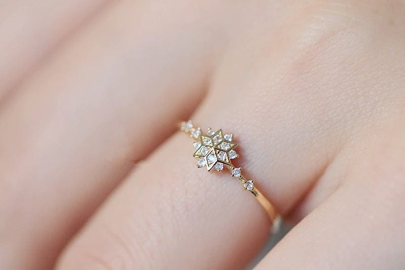 14K Gold Sterling Silver Snowflake Ring - Floral Fawna