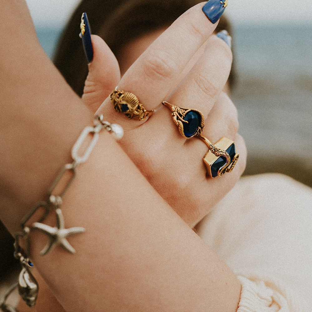 Starfish Blue Stone Gold Ring