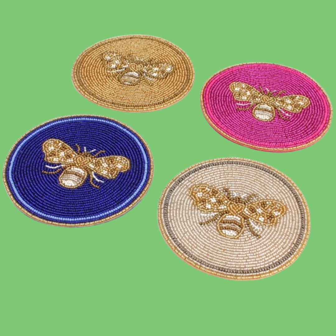 Beaded Bee Coasters Set of 4