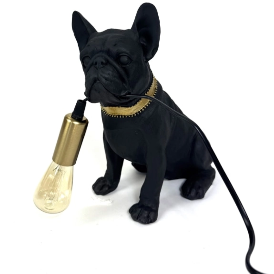 Black French Bulldog Lamp - Floral Fawna
