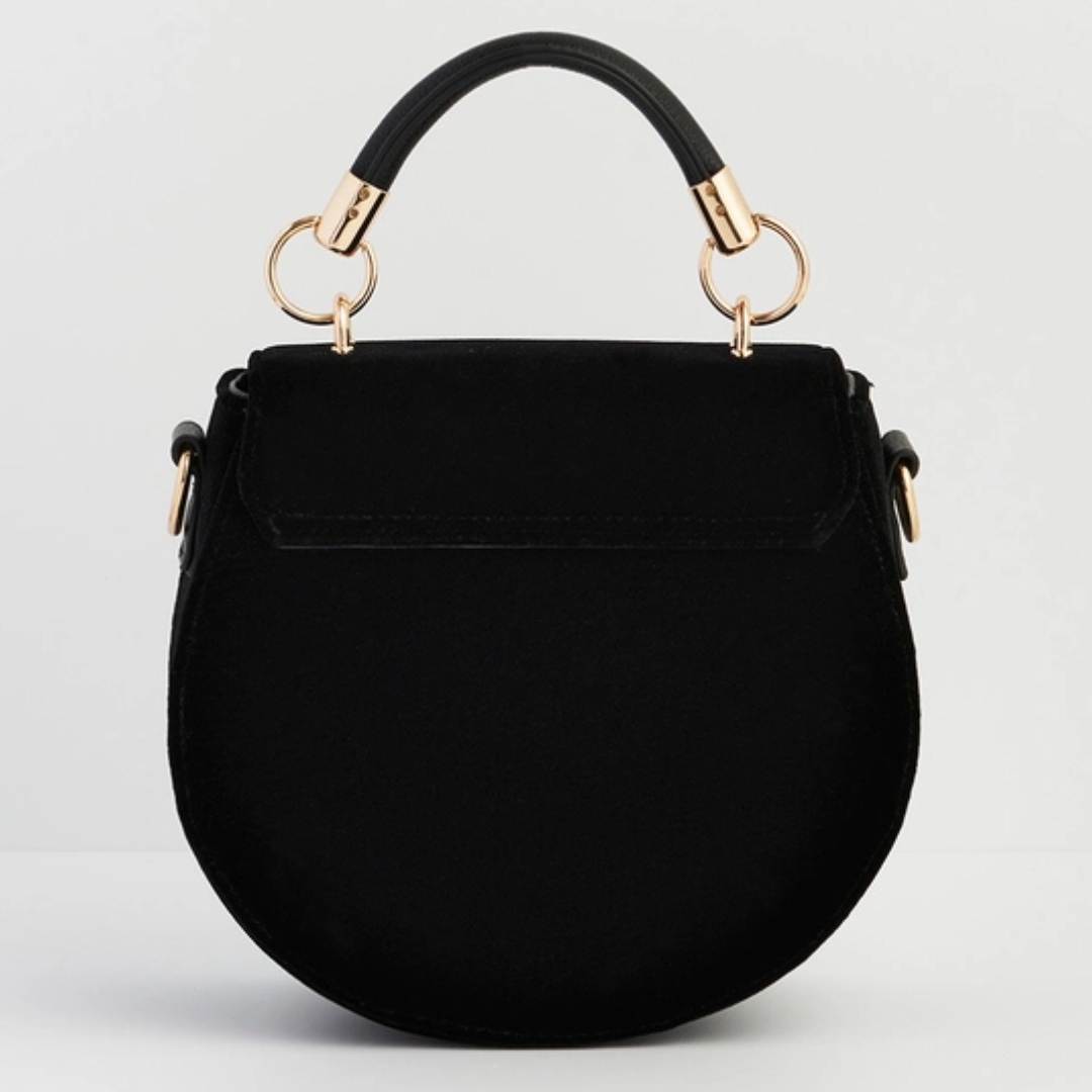 Fox &amp; Owl Embroidered Black Top Handle Saddle Bag