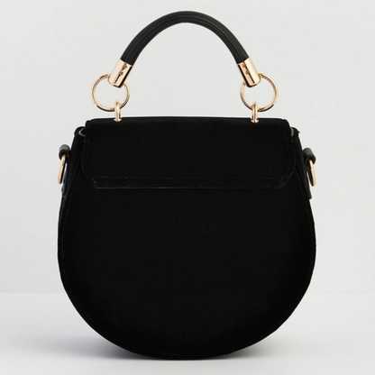 Fox &amp; Owl Embroidered Black Top Handle Saddle Bag