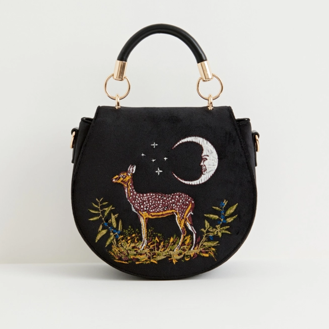 Fable Deer &amp; Moon Embroidered Saddle Bag