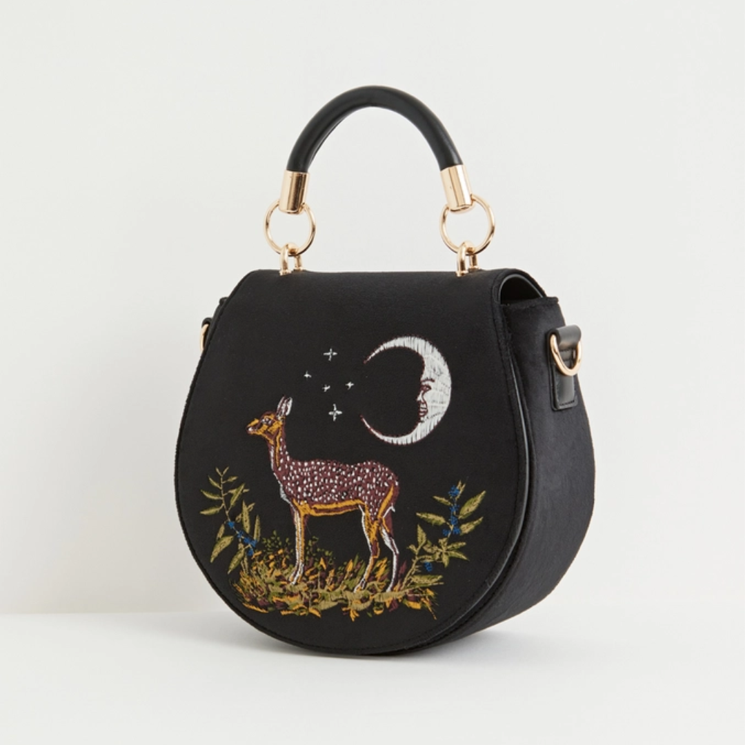 Fable Deer &amp; Moon Embroidered Saddle Bag
