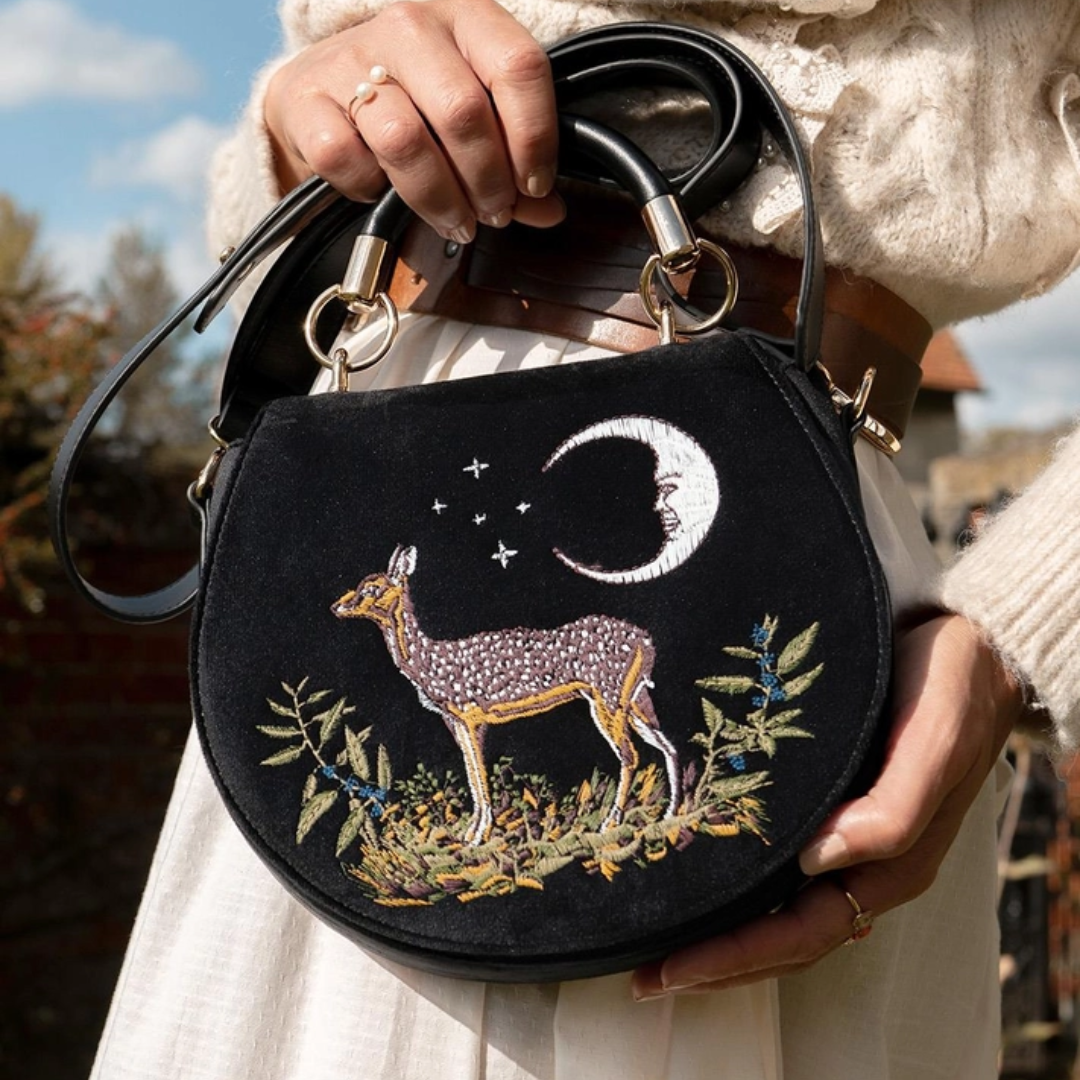 Fable Deer & Moon Embroidered Saddle Bag