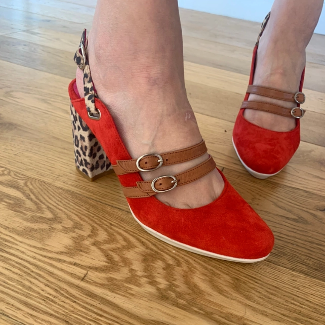 Contrast Leopard Slingback Heels