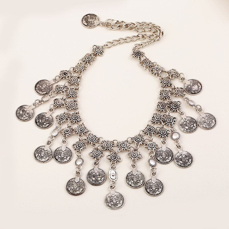 Bohemian Coin Flower Necklace