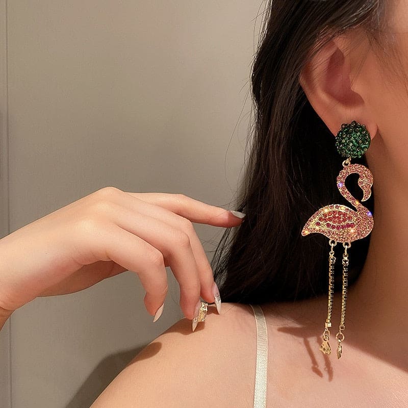 Rhinestone Flamingo Earrings - Floral Fawna