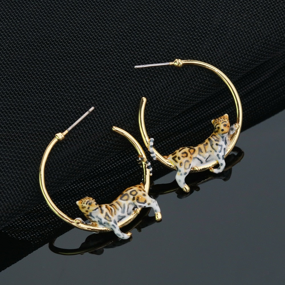 Enamel Leopard Hoop Earrings