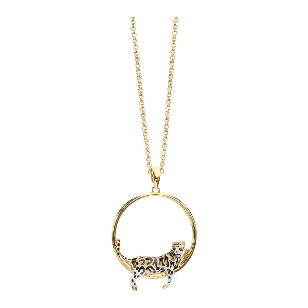Enamel Leopard Hoop Necklace