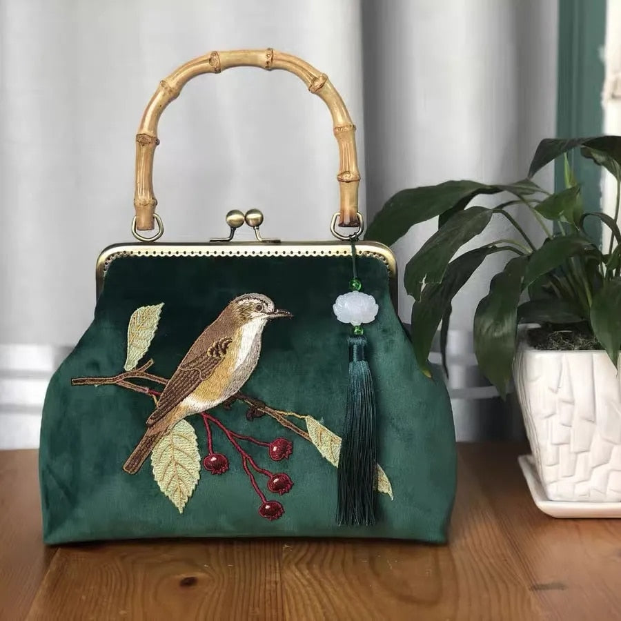 Embroidered Bird Bag