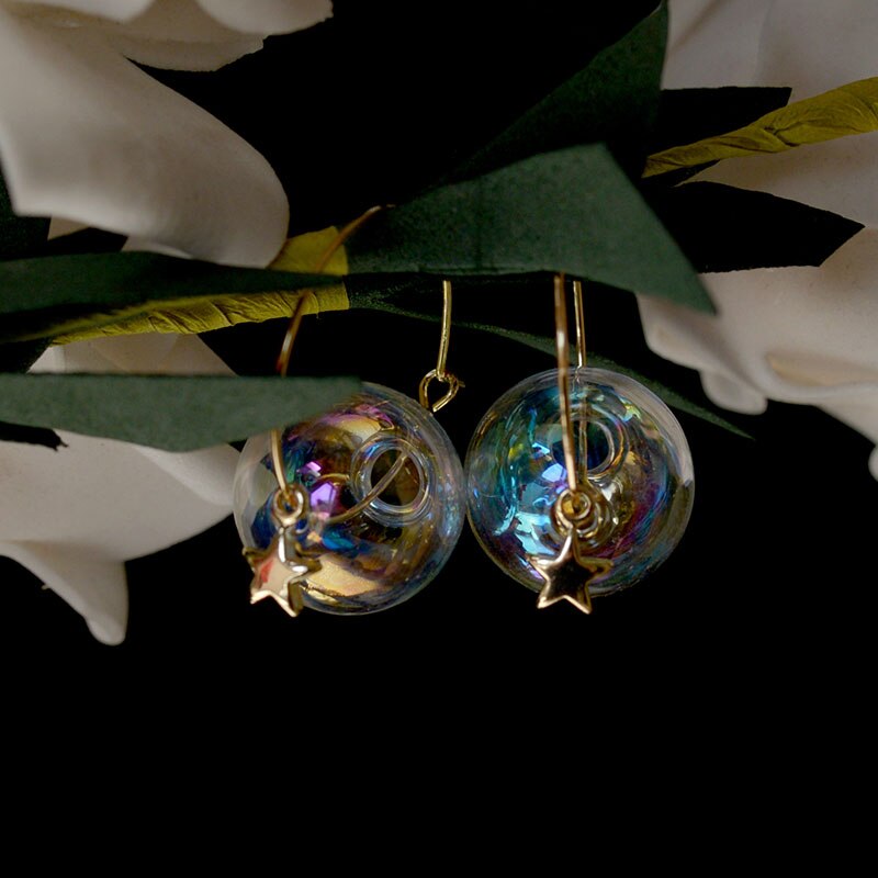 Glass Bubble Hoop Earrings - Floral Fawna