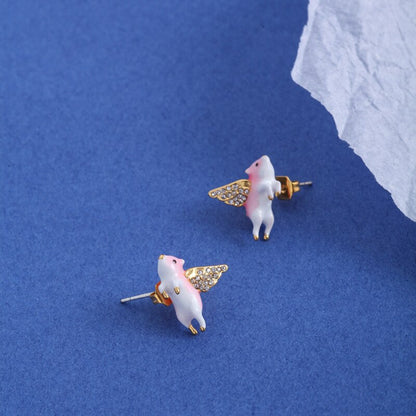 Flying Pig Stud Earrings - Floral Fawna