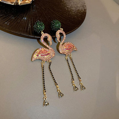 Rhinestone Flamingo Earrings - Floral Fawna