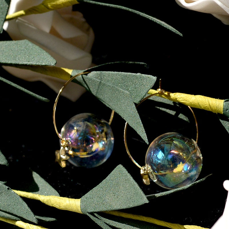 Glass Bubble Hoop Earrings - Floral Fawna