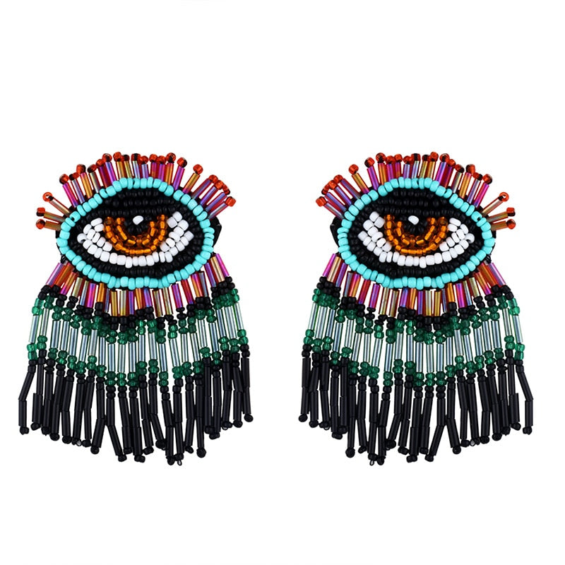 Evil Eye Beaded Tassel Earrings - Floral Fawna
