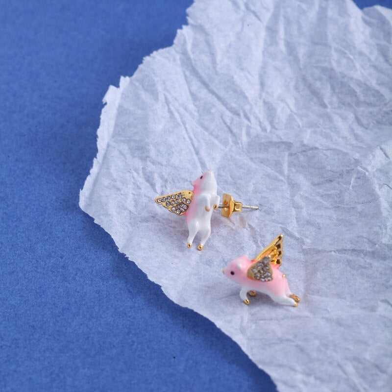 Flying Pig Stud Earrings - Floral Fawna