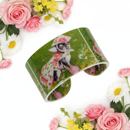 Flower Chihuahua Acrylic Bangle