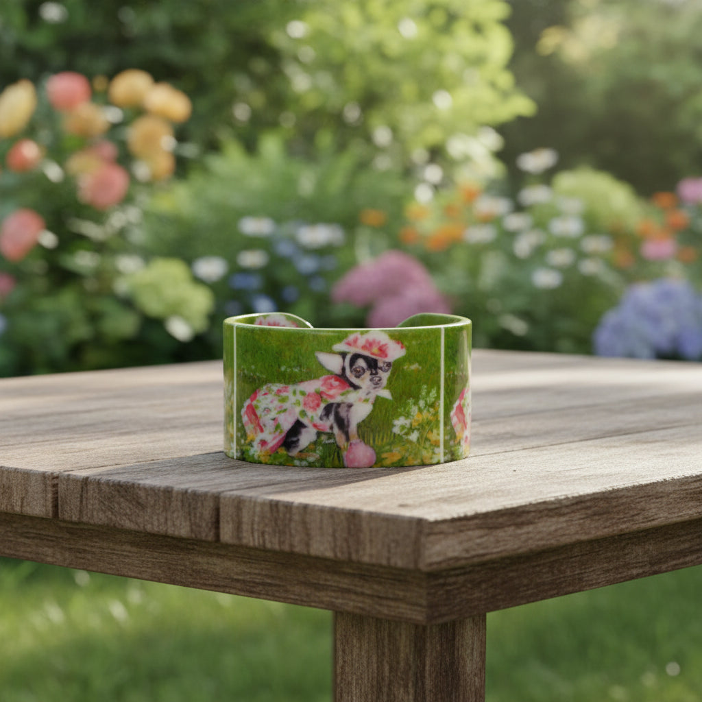 Flower Chihuahua Acrylic Bangle
