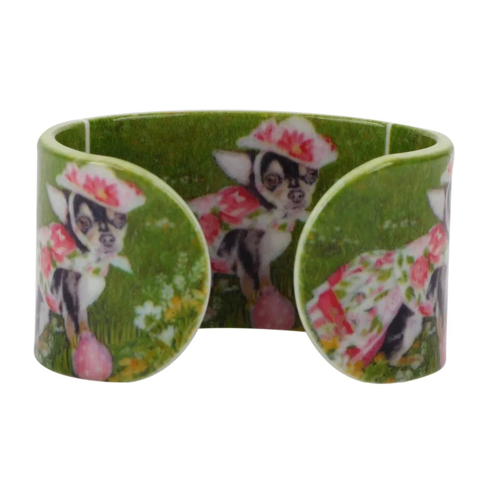 Flower Chihuahua Acrylic Bangle