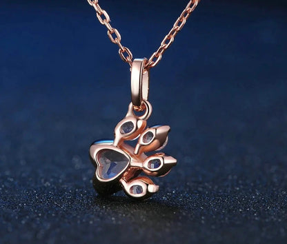 Sterling Silver Rose Quartz Paw Necklace - Floral Fawna