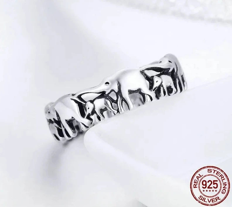 Sterling Silver Elephant Ring - Floral Fawna