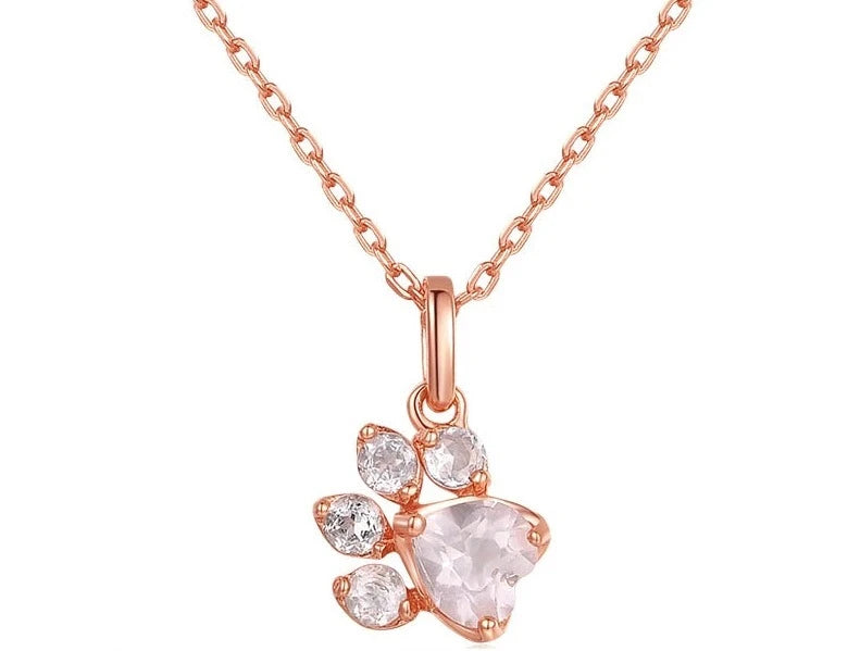Sterling Silver Rose Quartz Paw Necklace