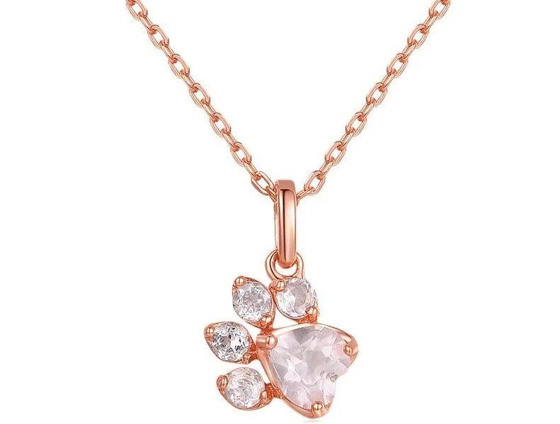 Sterling Silver Rose Quartz Paw Necklace - Floral Fawna