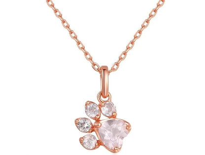 Sterling Silver Rose Quartz Paw Necklace - Floral Fawna