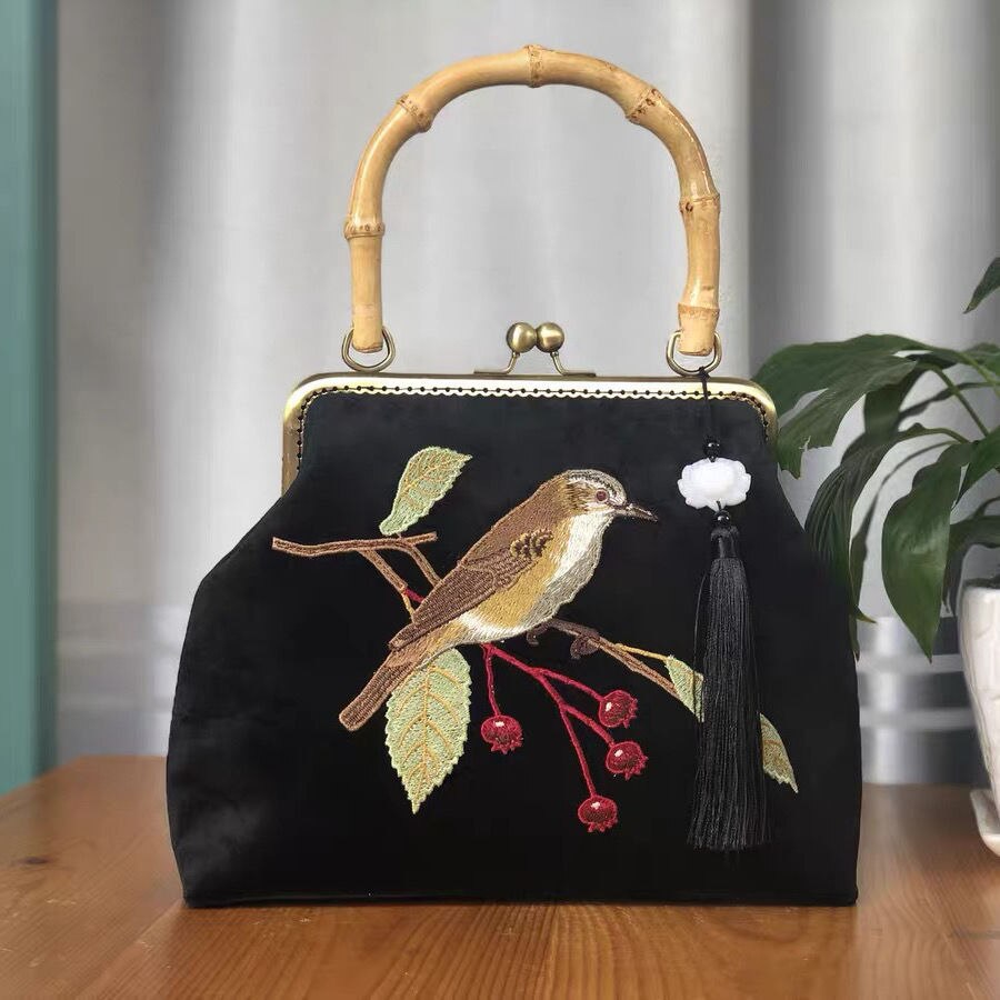 Embroidered Bird Bag