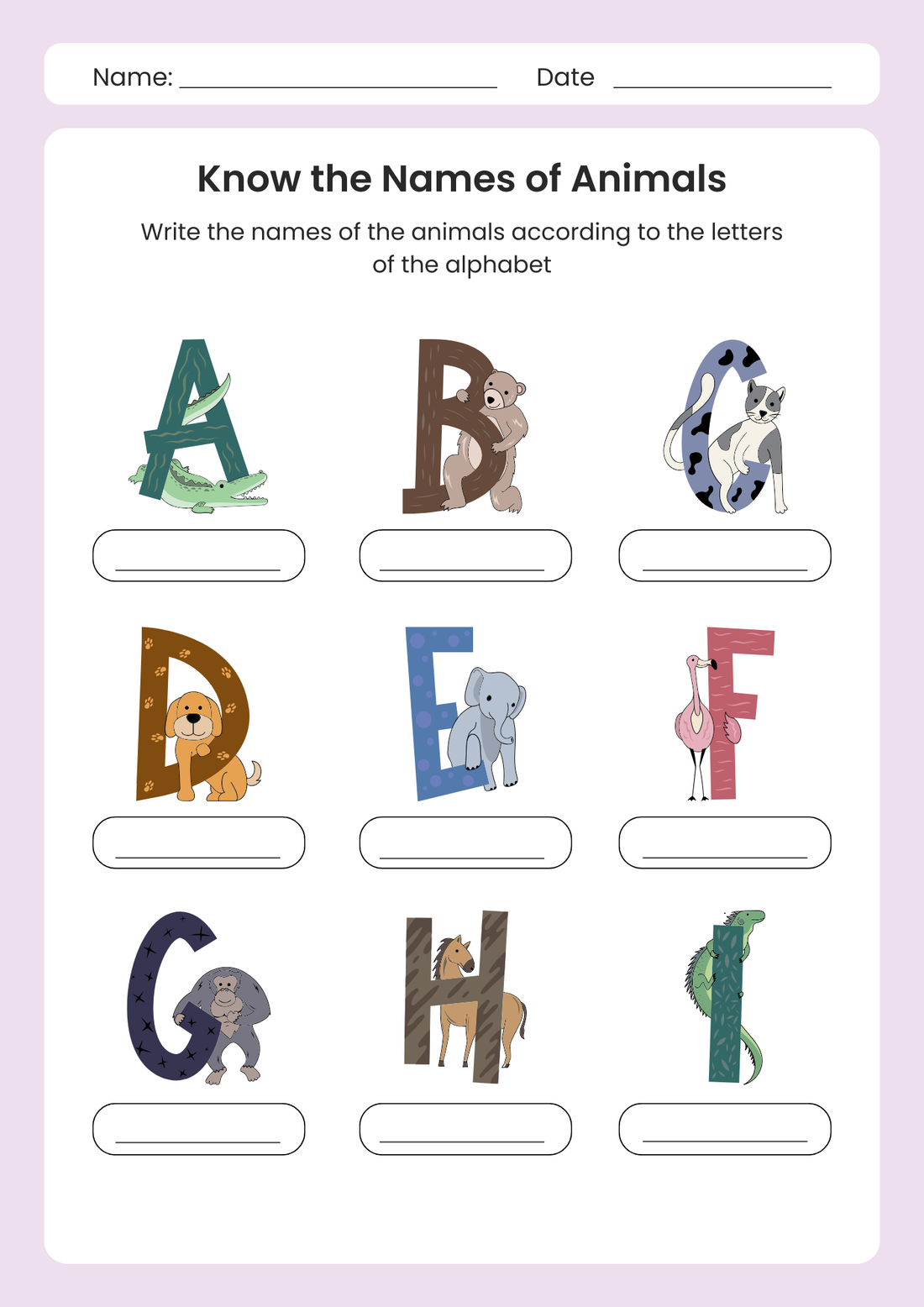 Know the Names of Animals PDF Poster