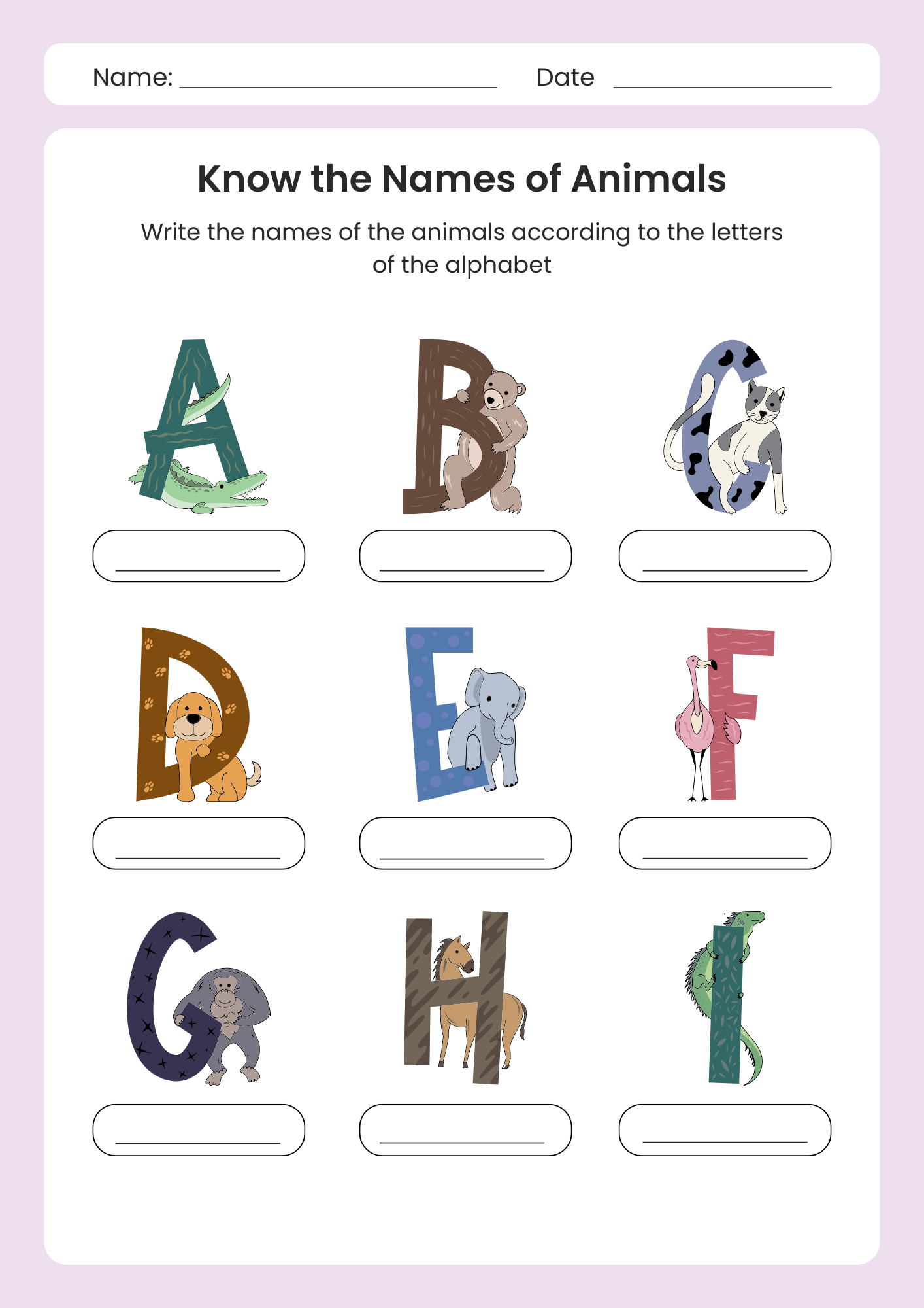 Know the Names of Animals PDF Poster