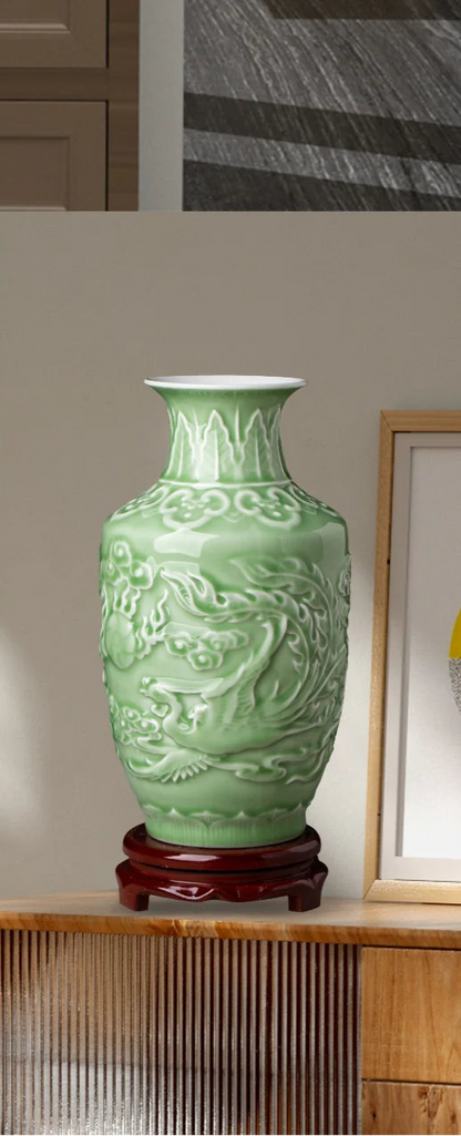 Ceramic Patterned Green Vase