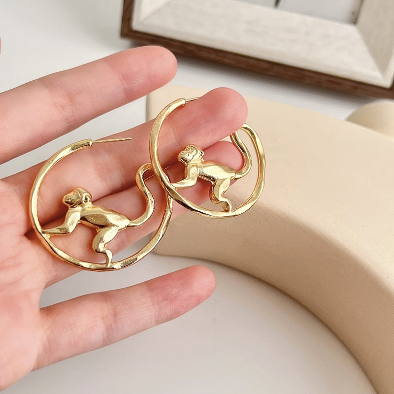 Gold Monkey Hoop Earrings - Floral Fawna
