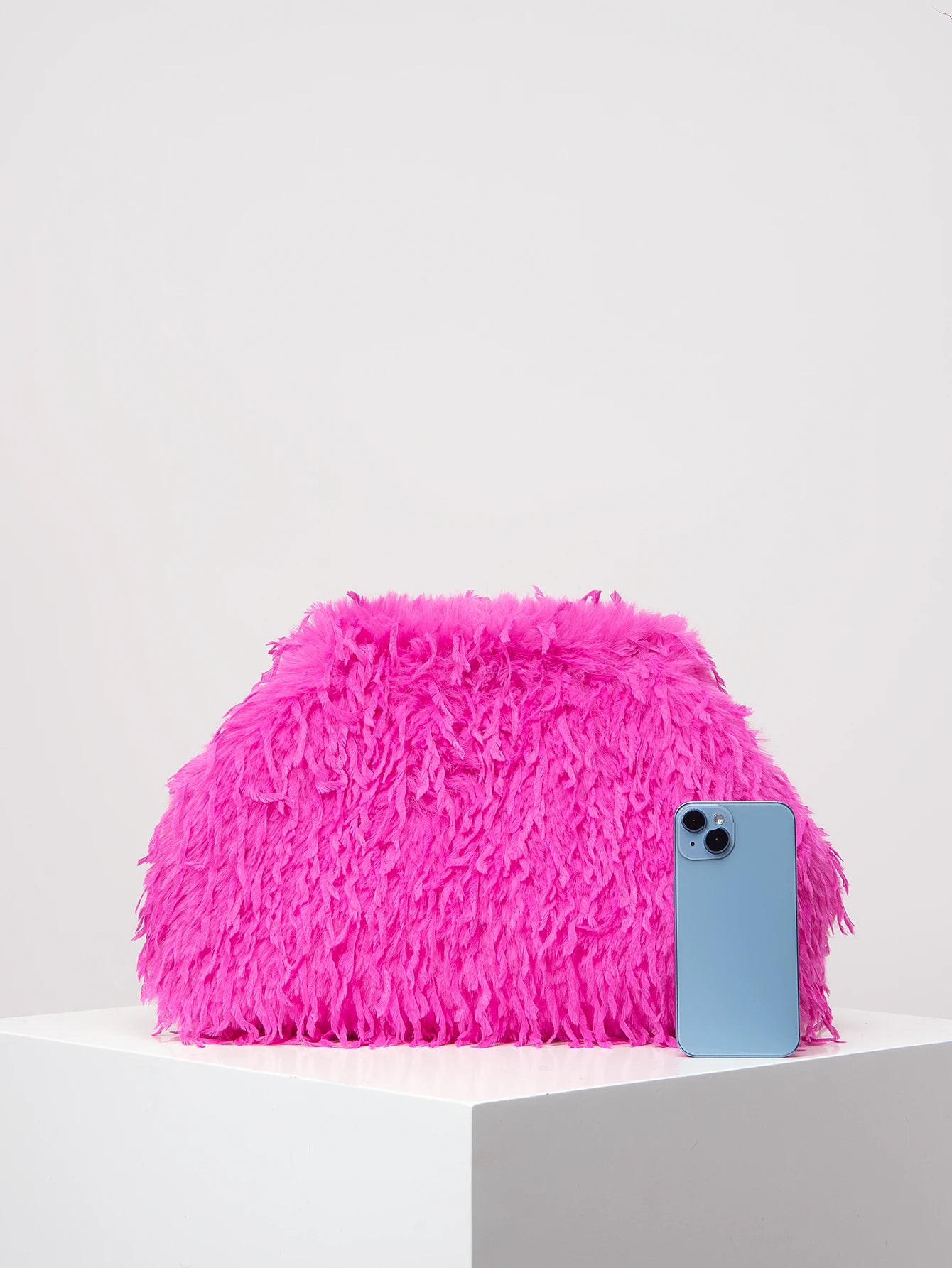Oversized Faux Feather Clutch Bag