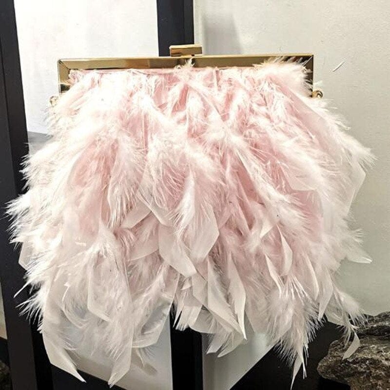 Gatsby Feather &amp; Pearl Evening Bag - Floral Fawna