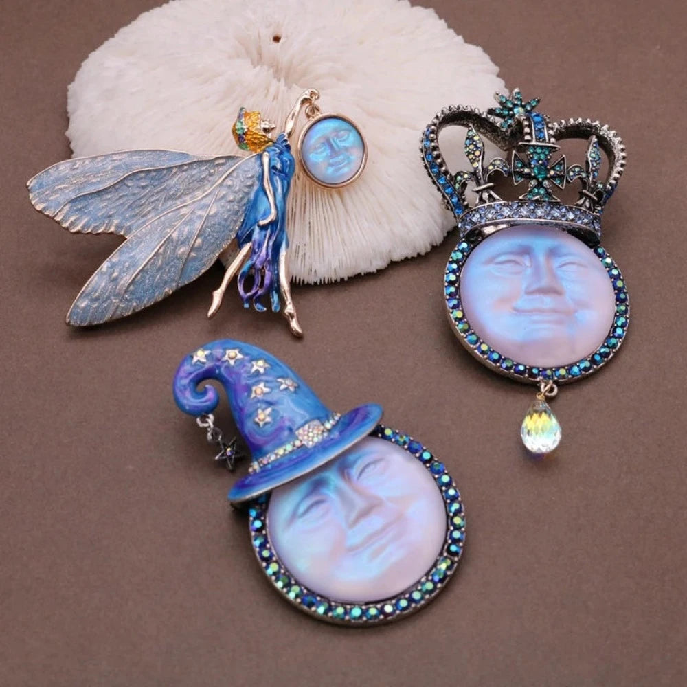 Holographic Moon Face Brooch
