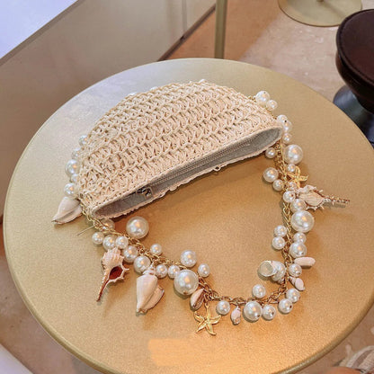 Straw Pearl and Shell Handbag - Floral Fawna