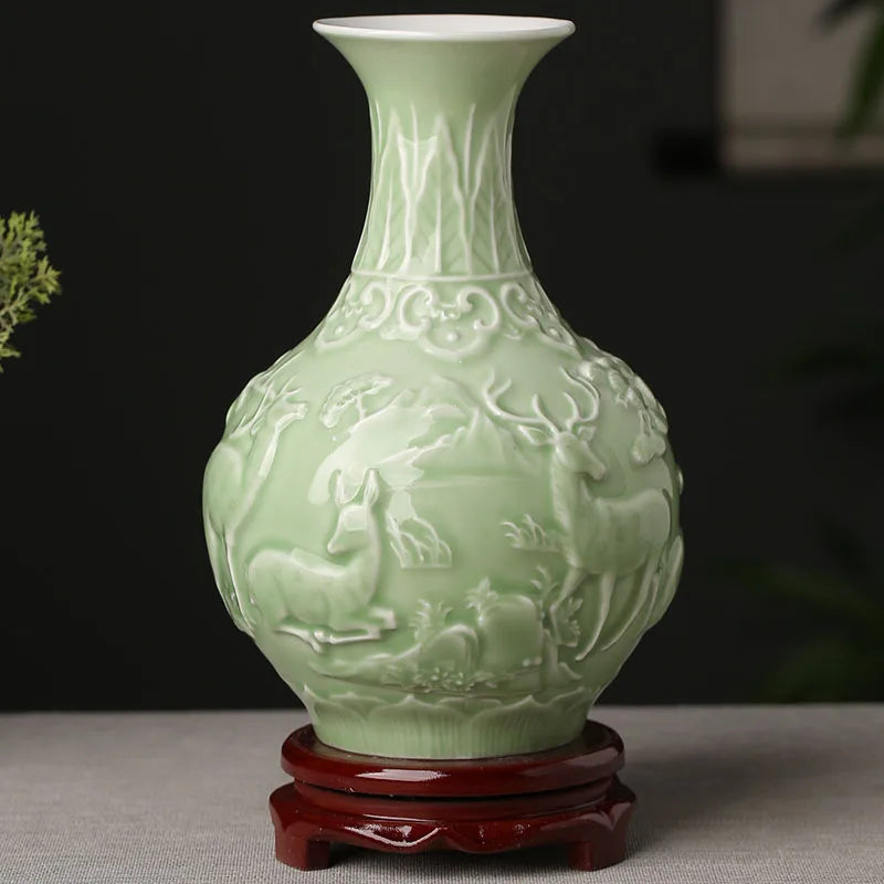 Ceramic Patterned Green Vase