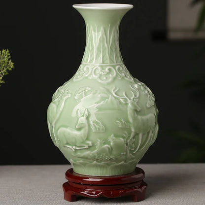 Ceramic Patterned Green Vase
