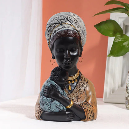 African Mother and Baby Sculpture - Floral Fawna